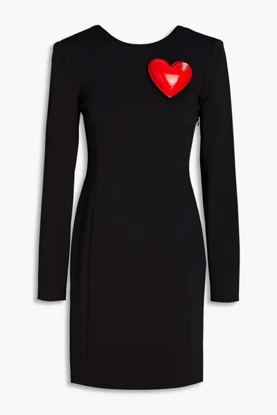 Платье мини из крепа с аппликацией Moschino, черный