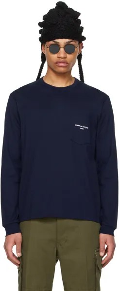 Темно-синяя футболка с длинным рукавом и накладными карманами Comme Des Garcons