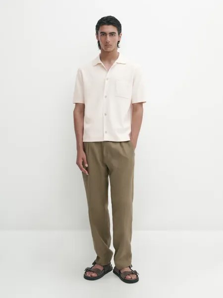 Вязаный кардиган с короткими рукавами и карманом Massimo Dutti, бежевый