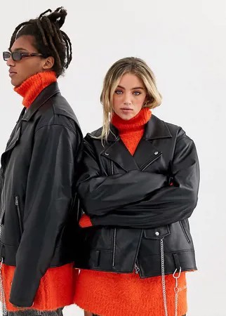 Черная байкерская oversize-куртка из искусственной кожи COLLUSION Unisex-Черный
