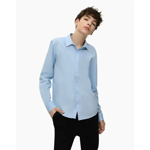 Школьная рубашка Gloria Jeans, длинный рукав, размер 9-10л/140 (35), голубой