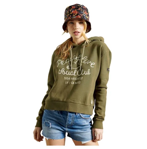 Худи Superdry Military Logo Crop, зеленый