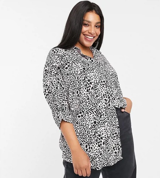 Oversized-рубашка с леопардовым принтом ASOS DESIGN Curve-Мульти