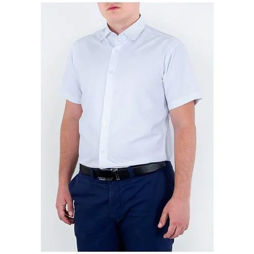 Рубашка Casino, деловой стиль, прилегающий силуэт, короткий рукав, манжеты, карманы, в полоску, размер 40, голубой