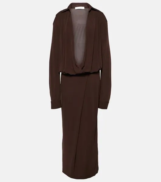 Платье макси из джерси в обрамлении со сборками Christopher Esber, коричневый