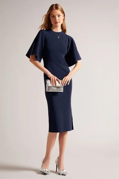 Синее трикотажное облегающее платье миди Lounia с расклешенными рукавами Ted Baker, синий