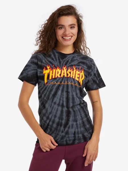 Футболка женская Thrasher Flame Logo Tie Dye, Черный