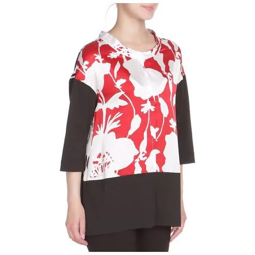 Блуза  Liviana Conti, повседневный стиль, свободный силуэт, укороченный рукав, флористический принт, размер 44/L, мультиколор