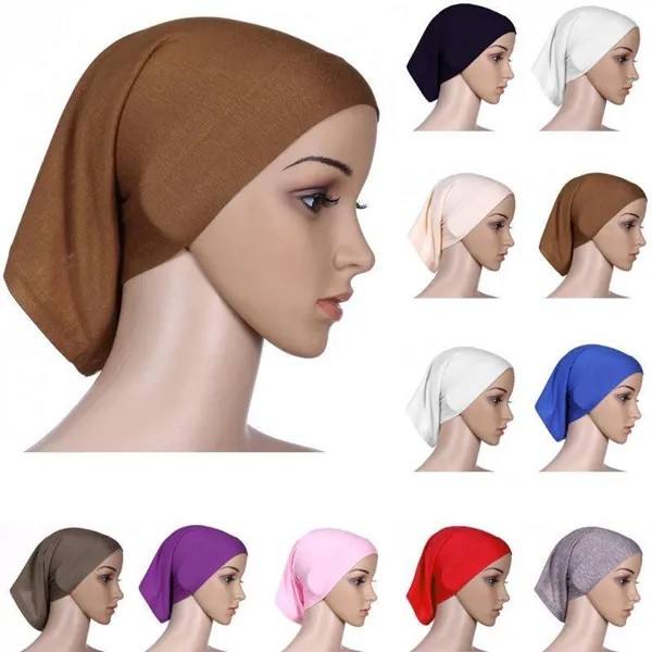 1 Шт Эластичная ткань Голова Обертывание Мусульманский шарф Шапка Женщины Хлопок Тюрбан Хиджабы Шляпа