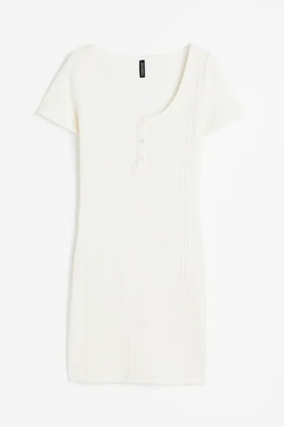 Платье H&M Ribbed With Buttons At Top, кремовый