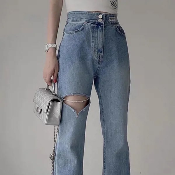 Новинка 2022, модные женские джинсы с завышенной талией, винтажные Прямые корейские джинсы в стиле Харадзюку для отдыха на весну и лето