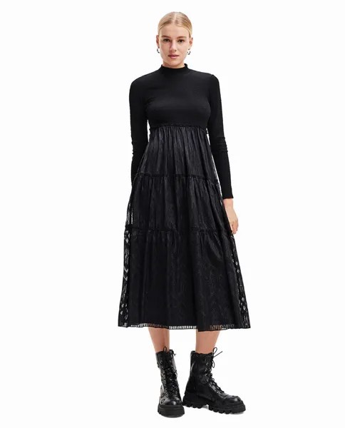 Комбинированное платье миди Desigual, черный