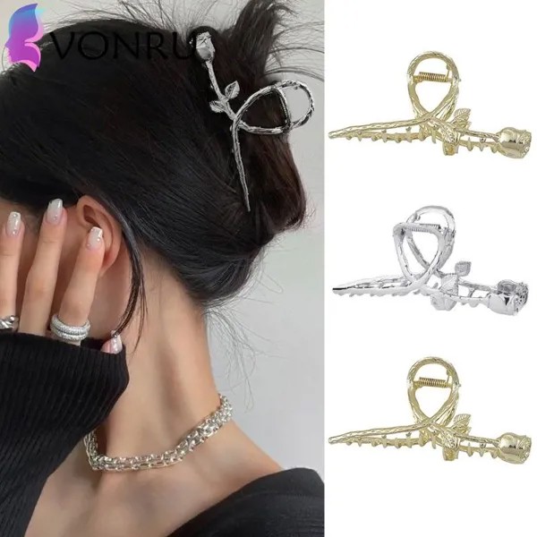 Ruoshui Женщина Металл Роза Цветочные Волосы Коготь Краб Женщины Barrettes Волосы Ручки Женщины Заколки Для волос Заколки Головные уборы Украшения