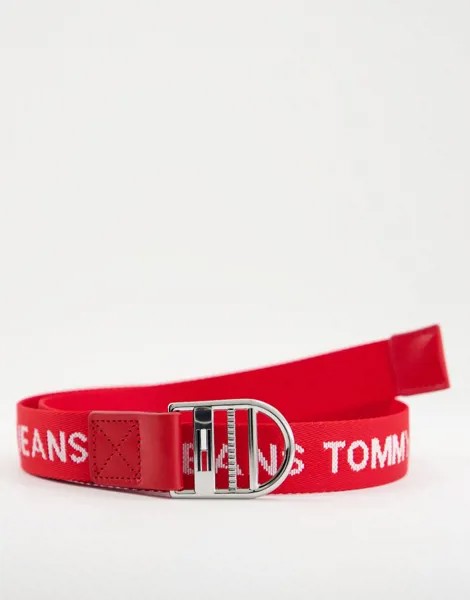 Красный холщовый ремень с D-образным кольцом Tommy Jeans