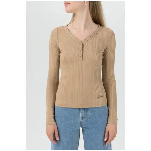 Лонгслив в мелкий рубчик GUESS JEANS W1GP71KAF42G1BH Бежевый 46