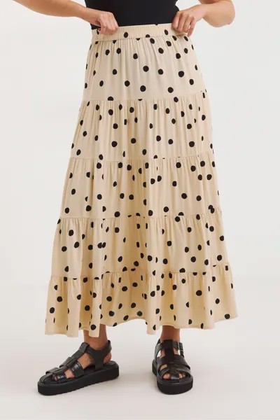 Многослойная макси-юбка кремового цвета из ткани в горошек Simply Be, бежевый
