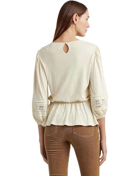 Топ LAUREN Ralph Lauren Lace-Trim Jersey Peplum Top, цвет Mascarpone Cream