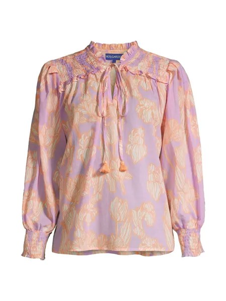 Присборенная блузка с цветочным принтом Hollie Ro's Garden, сиреневый