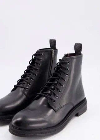 Черные кожаные ботинки на шнуровке Walk London-Черный цвет