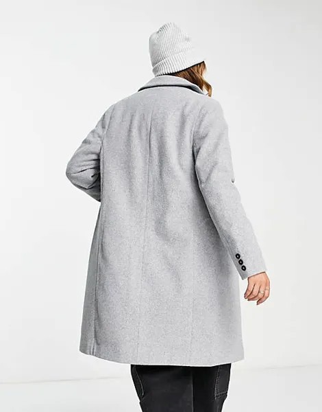 Серое пальто на пуговицах с подкладкой и пуговицами New Look