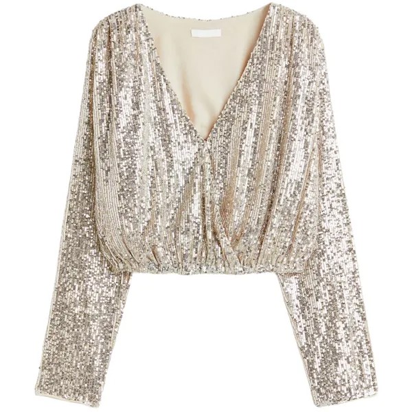 H&M Блузка Sequined Wrapover, серебристый