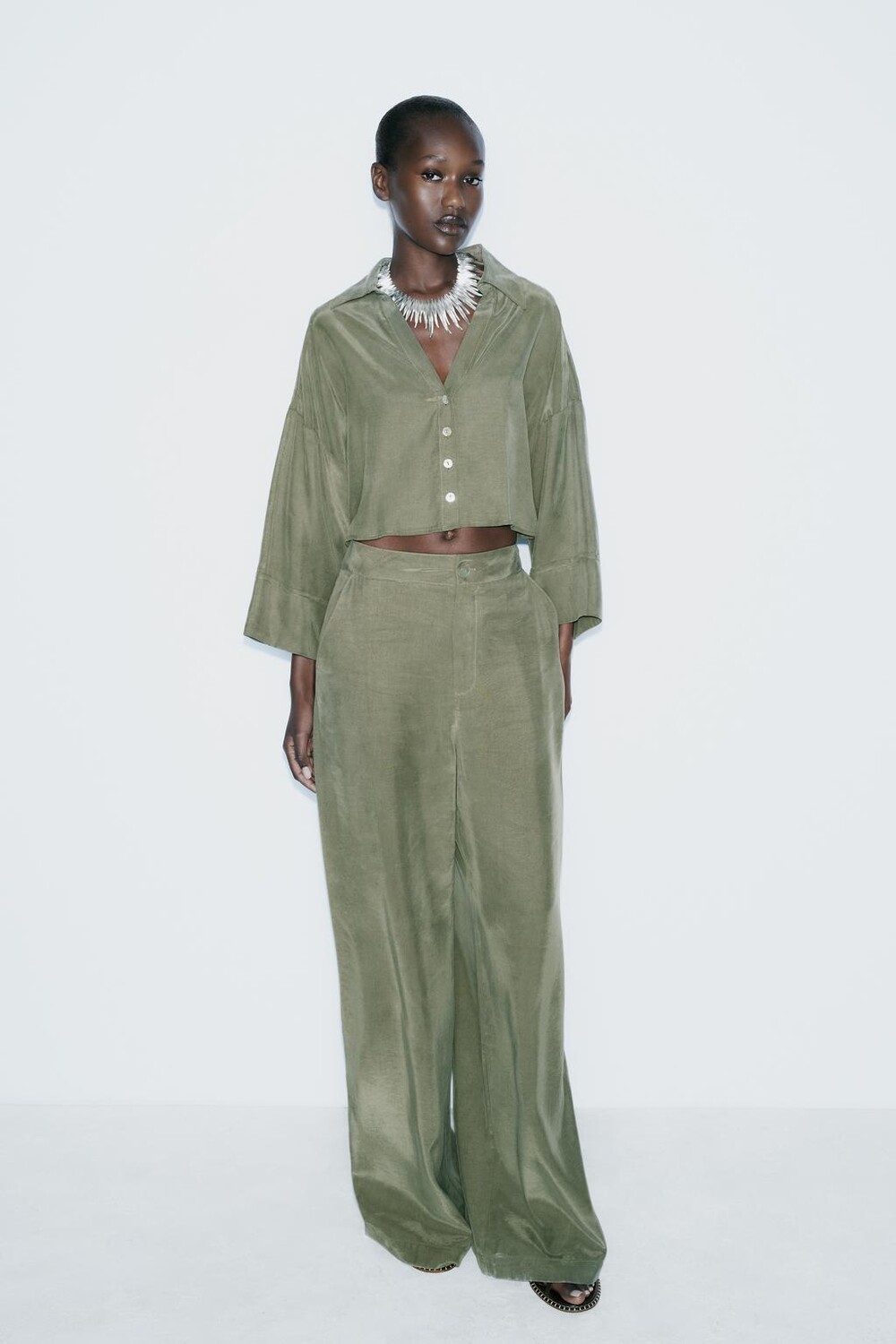 Свободные широкие брюки ZARA, хаки