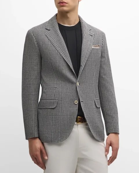 Мужское спортивное пальто Glen в клетку с двумя пуговицами Brunello Cucinelli, цвет Black/Blue