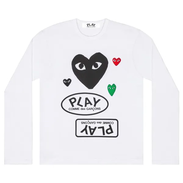 Футболка Comme des Garçons PLAY Multi Logo Long-Sleeve T-Shirt 'White', белый