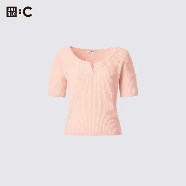 Свитер Uniqlo женский с коротким рукавом, розовый