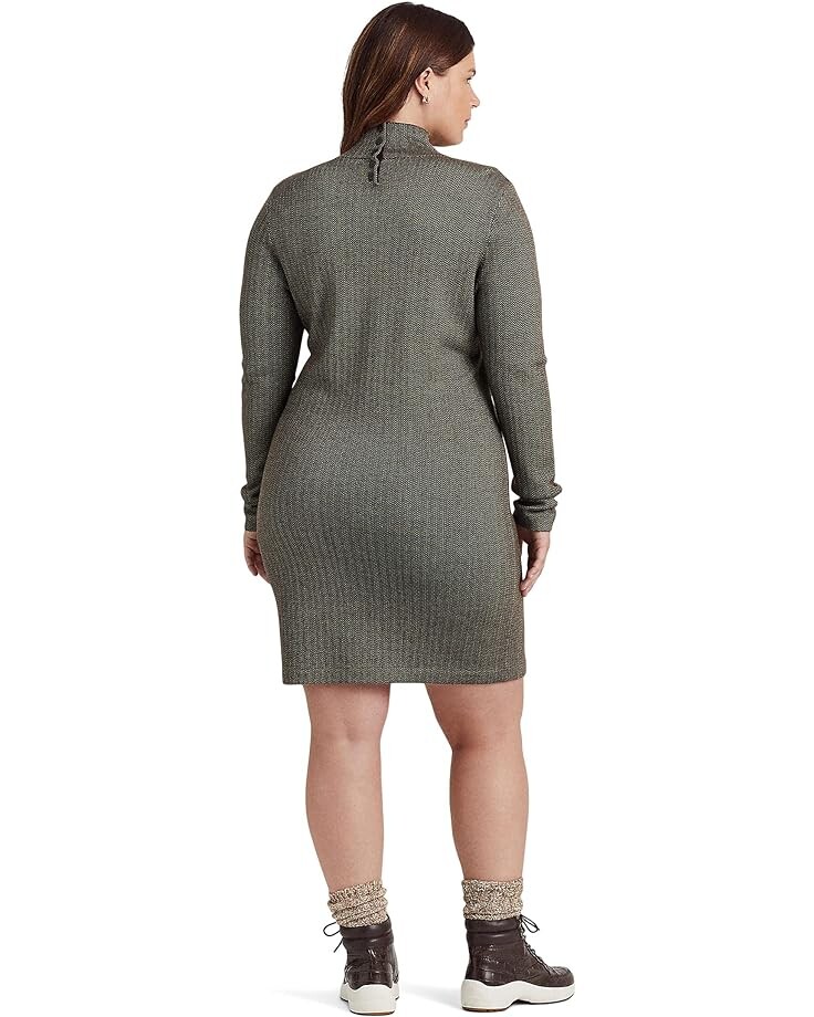 Платье LAUREN Ralph Lauren Plus Size Faux Leather Trim Merino Wool Sweaterdress, мульти