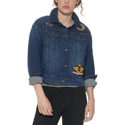DKNY Jeans Женская джинсовая куртка на пуговицах с передним карманом, джинсовая куртка, пальто XS BHFO 4111