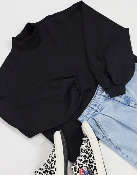 Черный легкий oversized-свитшот с высоким воротом и декоративным швом ASOS DESIGN