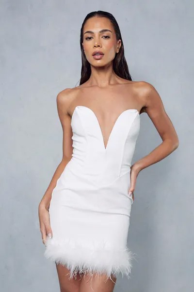 Облегающее мини-платье Sweetheart с глубоким вырезом и корсетом с перьями MISSPAP, белый