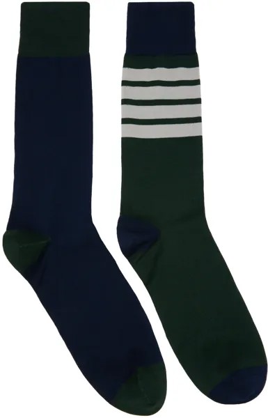 Зелено-темно-синие носки с 4 полосками Thom Browne
