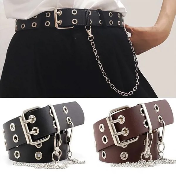 Женщины пояс Новый панк Стиль Мода Pin Buckle Джинс Декоративный пояс Цепь Роскошный бренд пояса для женщин