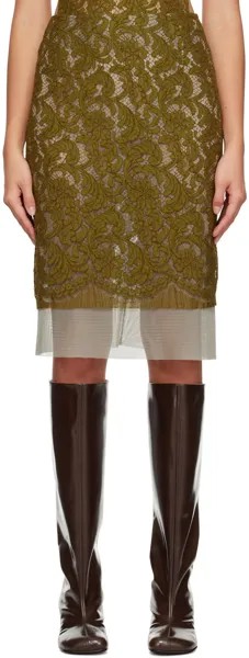 Эксклюзивная юбка миди цвета хаки Dries Van Noten SSENSE