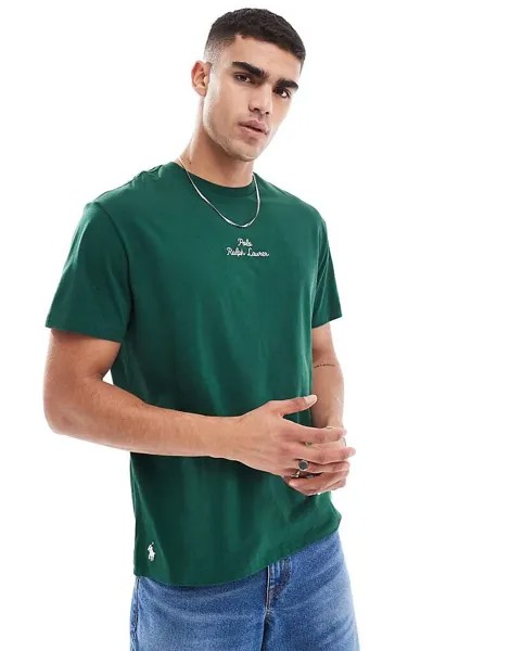 Polo Ralph Lauren – темно-зеленая футболка классического кроя оверсайз с надписью-логотипом в центре