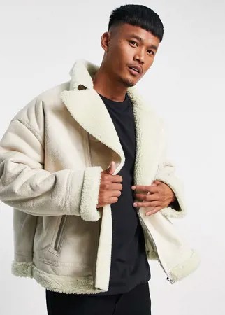 Светло-бежевая байкерская oversized-куртка с подкладкой из искусственного меха ASOS DESIGN-Blonde