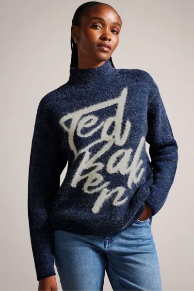 Джемпер синего фирменного жаккардового трикотажа Ted Baker, синий