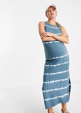 Синее трикотажное платье макси из органического хлопка с эффектом тай-дай Mamalicious Maternity-Многоцветный