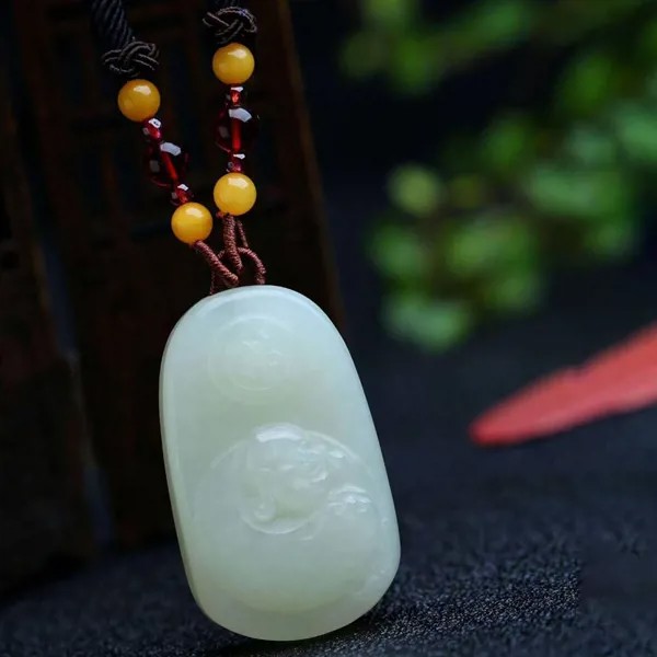 Изящный Кулон из натурального камня HeTian, подвеска из смеющегося Будды, цепочка на свитер, ожерелье на удачу для мужчин и женщин, бижутерия дл...