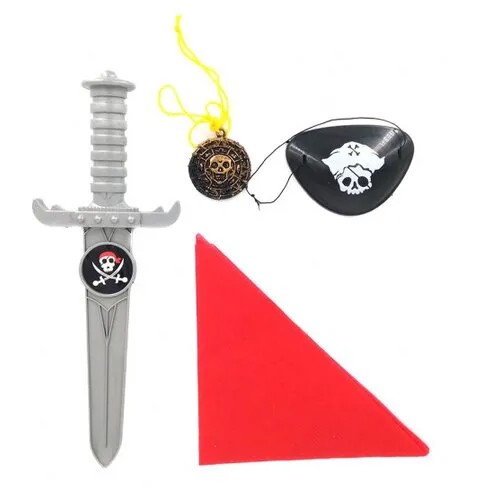 Набор пирата, 4 предмета: кинжал серебряный, бандана, наглазник, медальон (2 набора в комплекте)