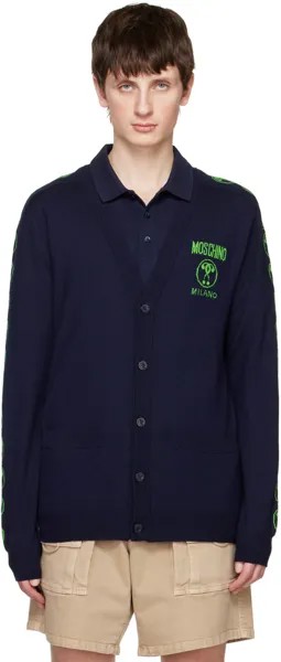 Темно-синий кардиган с двумя вопросительными знаками Moschino