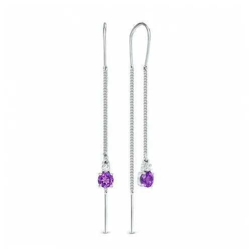 Серьги цепочки Яхонт, серебро, 925 проба, аметист, фиолетовый