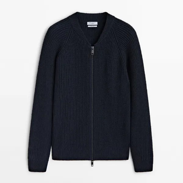 Кардиган Massimo Dutti Zip-up Knit - Studio, темно-синий