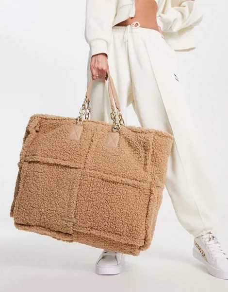 Черная плюшевая сумка-тоут в стиле oversized Steve Madden Bcrush-Светло-бежевый цвет