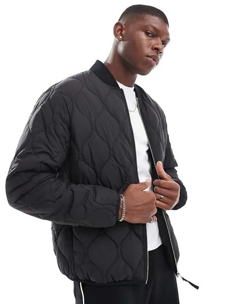 Jack & Jones – Черный стеганый бомбер