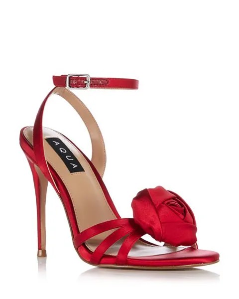 Женские атласные босоножки на высоком каблуке с розеткой Babs AQUA, цвет Red