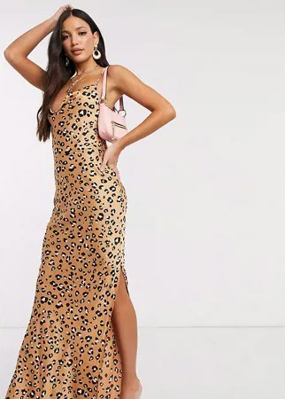 Платье макси со свободным воротом и леопардовым принтом Missguided Tall-Многоцветный