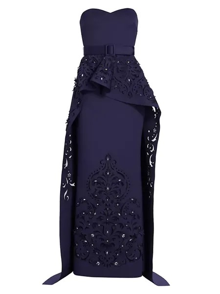 Платье без бретелек с баской Badgley Mischka, цвет marine